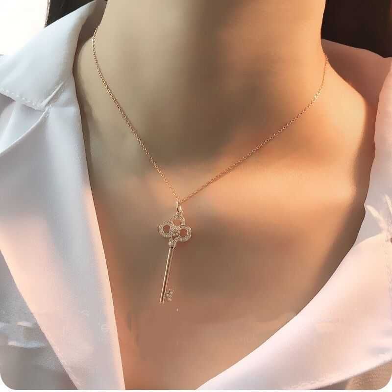 Rose Gold Crown Key Necklace-925 Silver