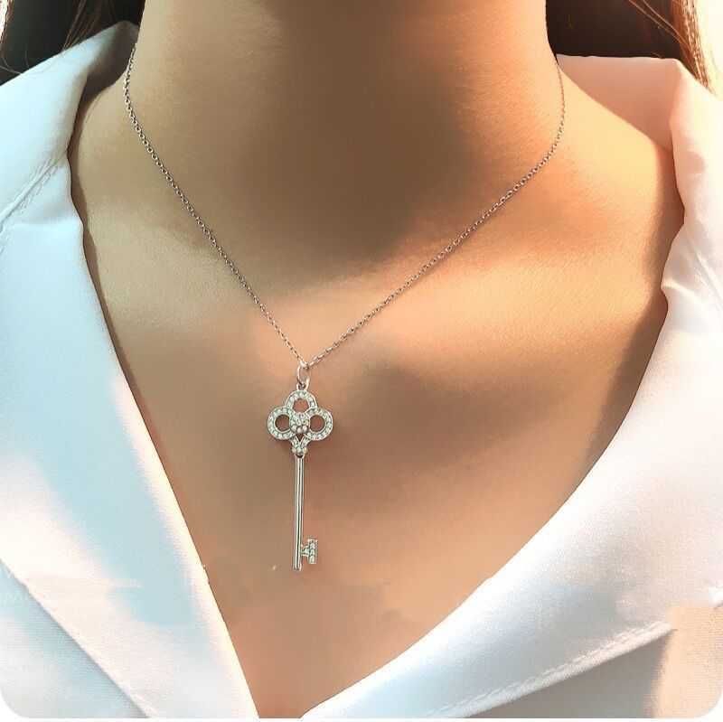 Platinum Crown Key Necklace-925 Silver