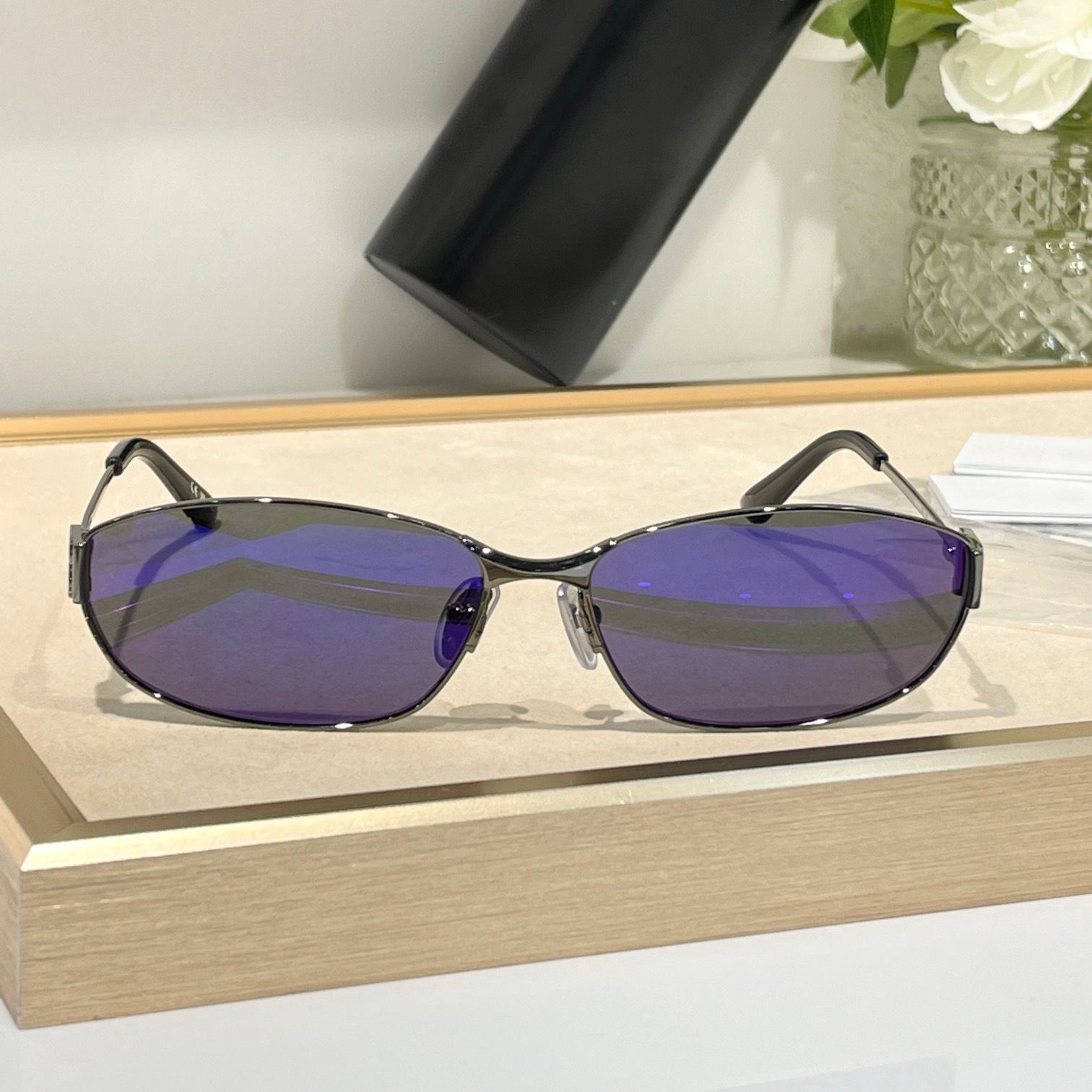 Black frame blue lenses