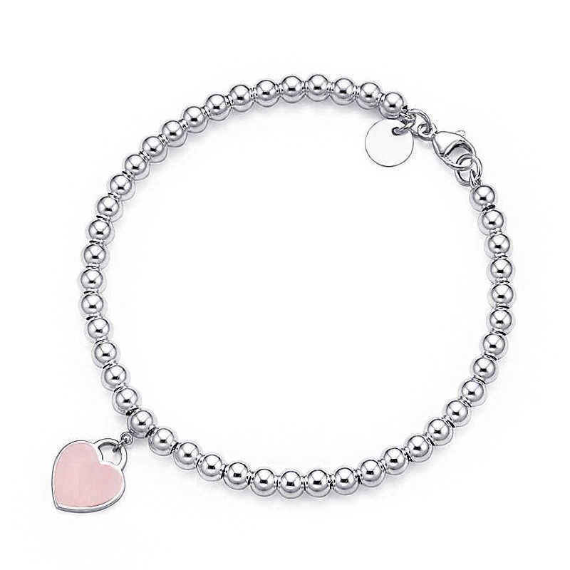 Round Bead Pink Heart Armband S4074-2