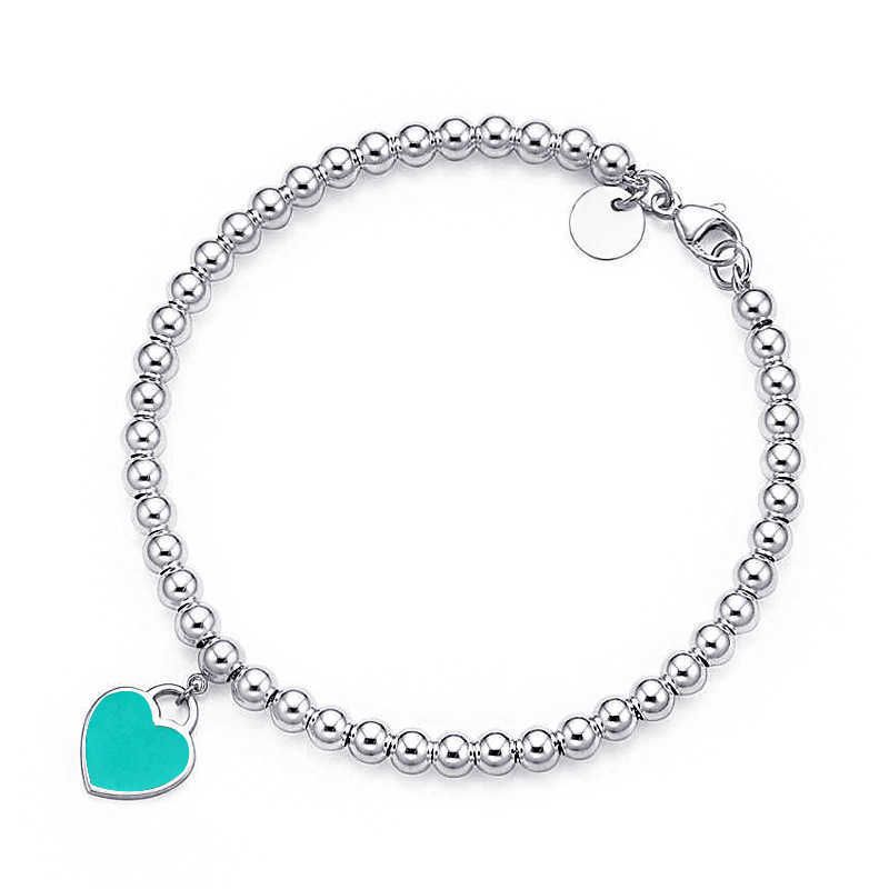 Round Bead Blue Heart Armband S4074-3