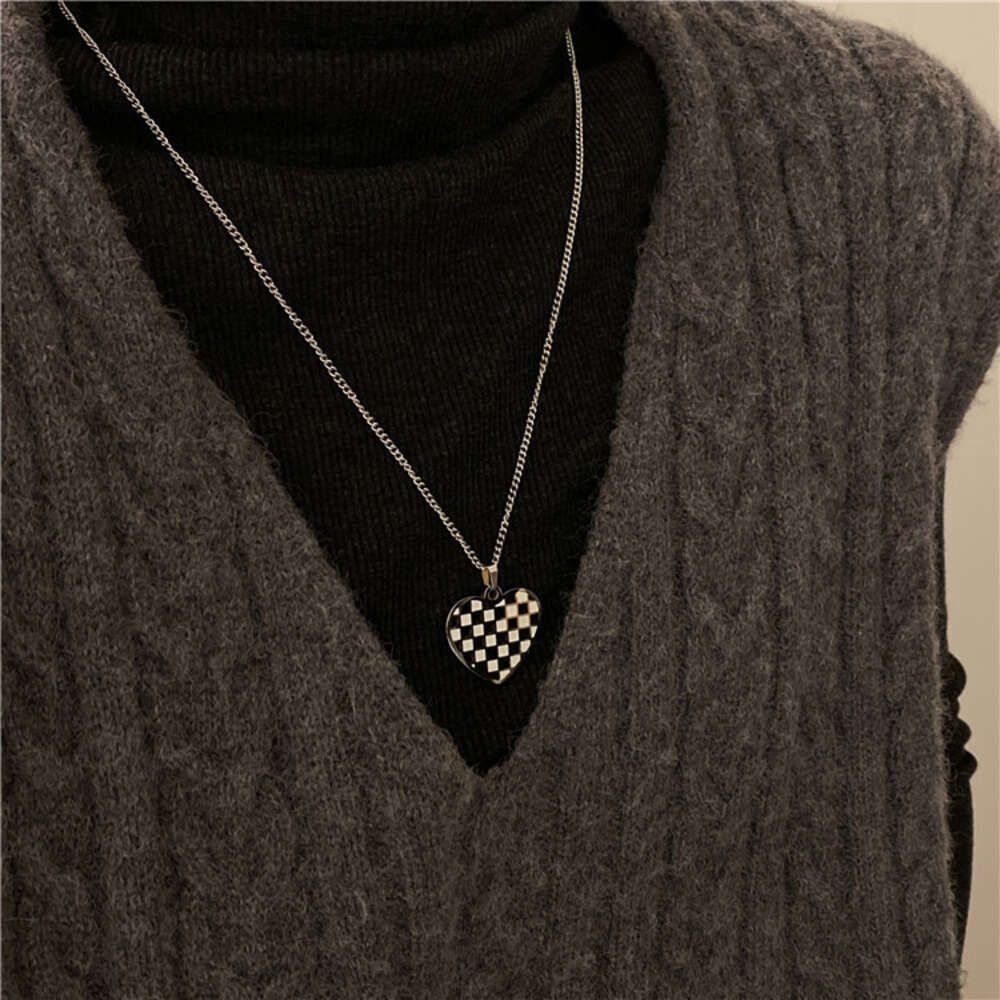 Silver Checkerboard Long Sweater Chain