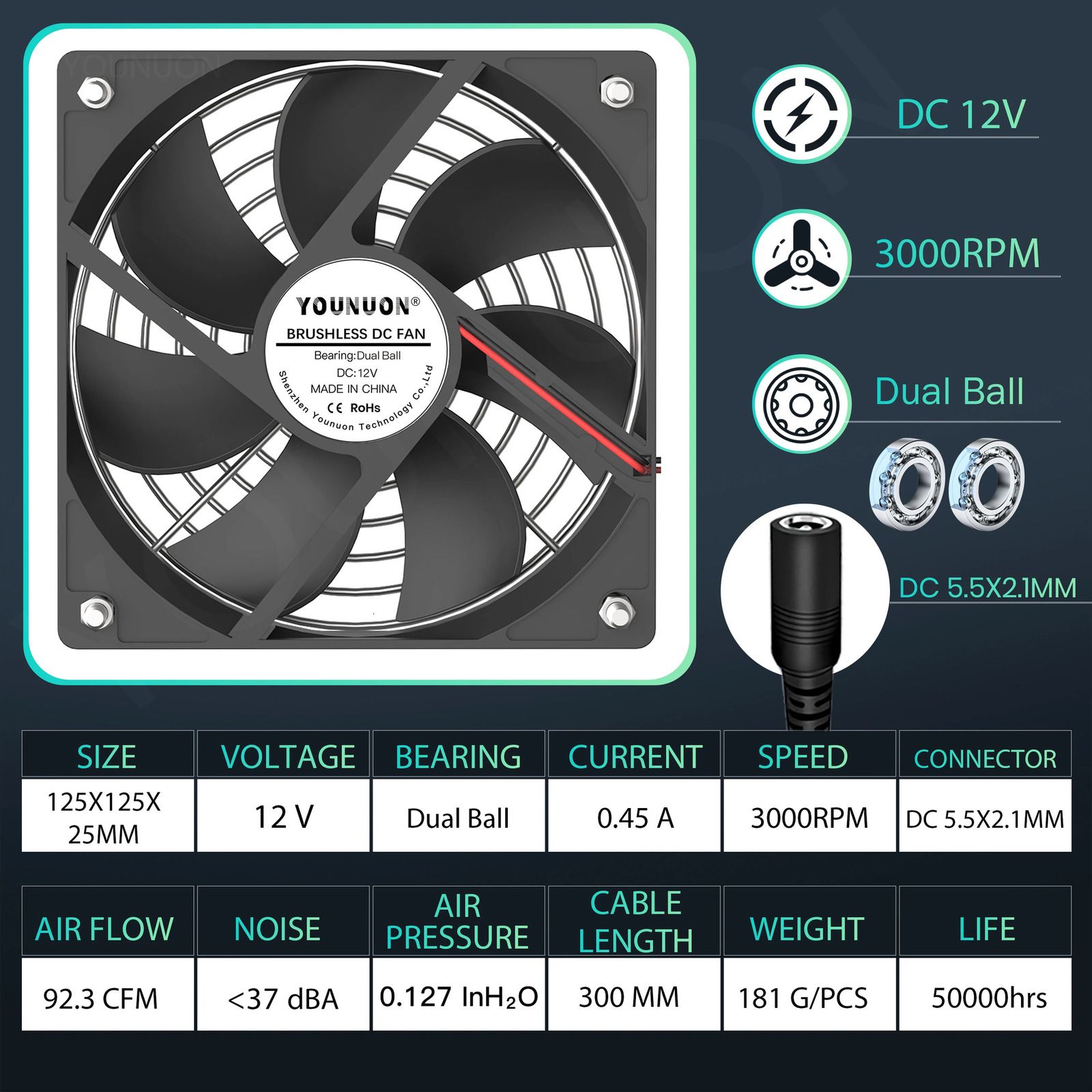 Ball 12V DC 3000RPM-z czarnym grill-n