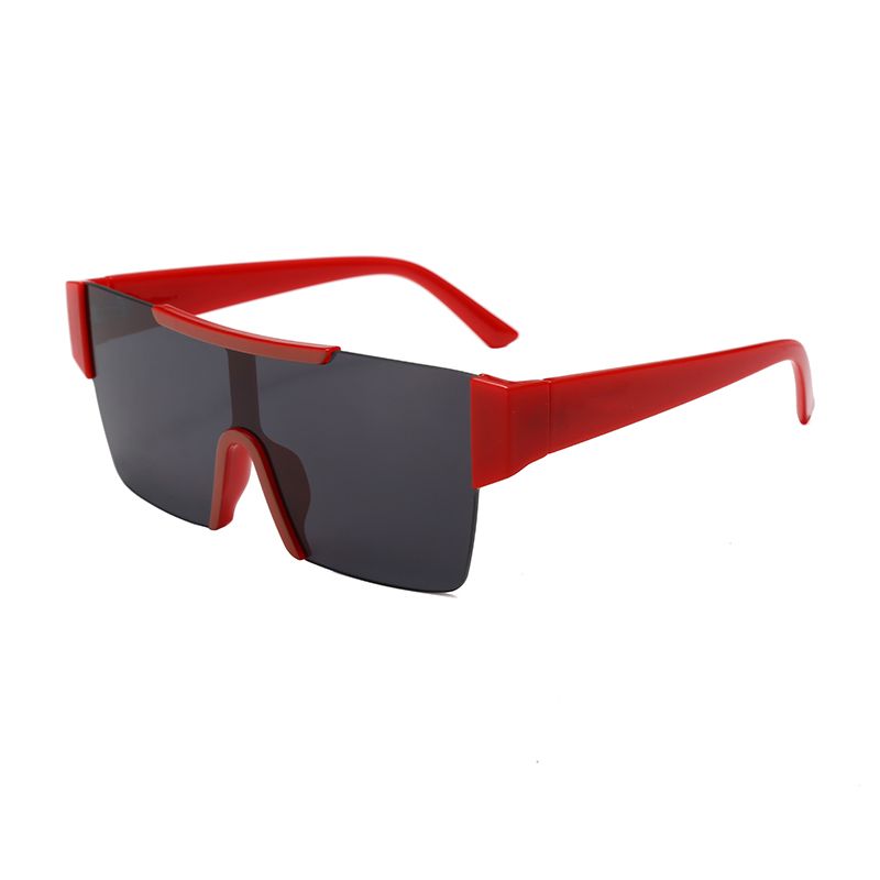 Red framed gray lens