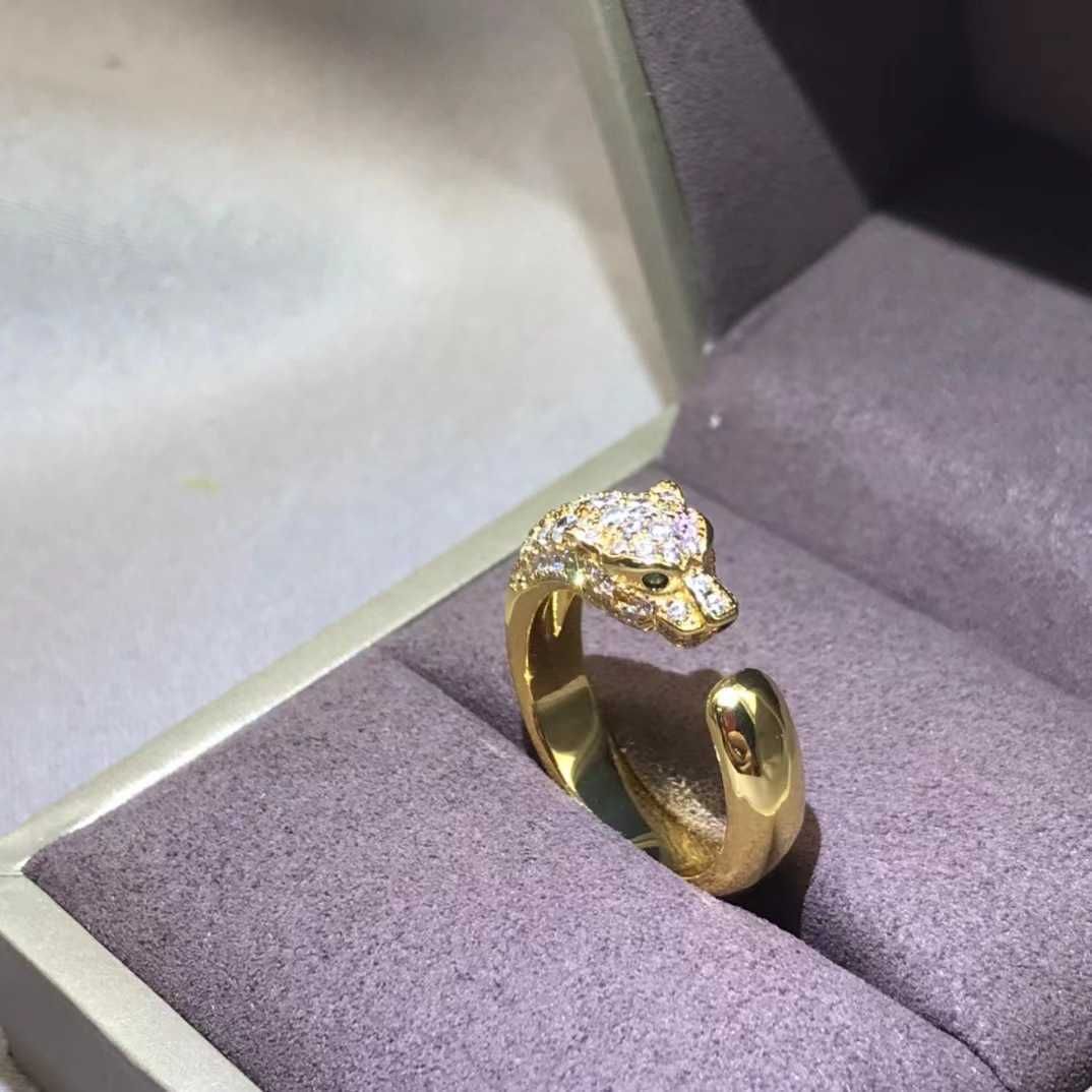 Half Diamond Gold Panther Narrow Ring