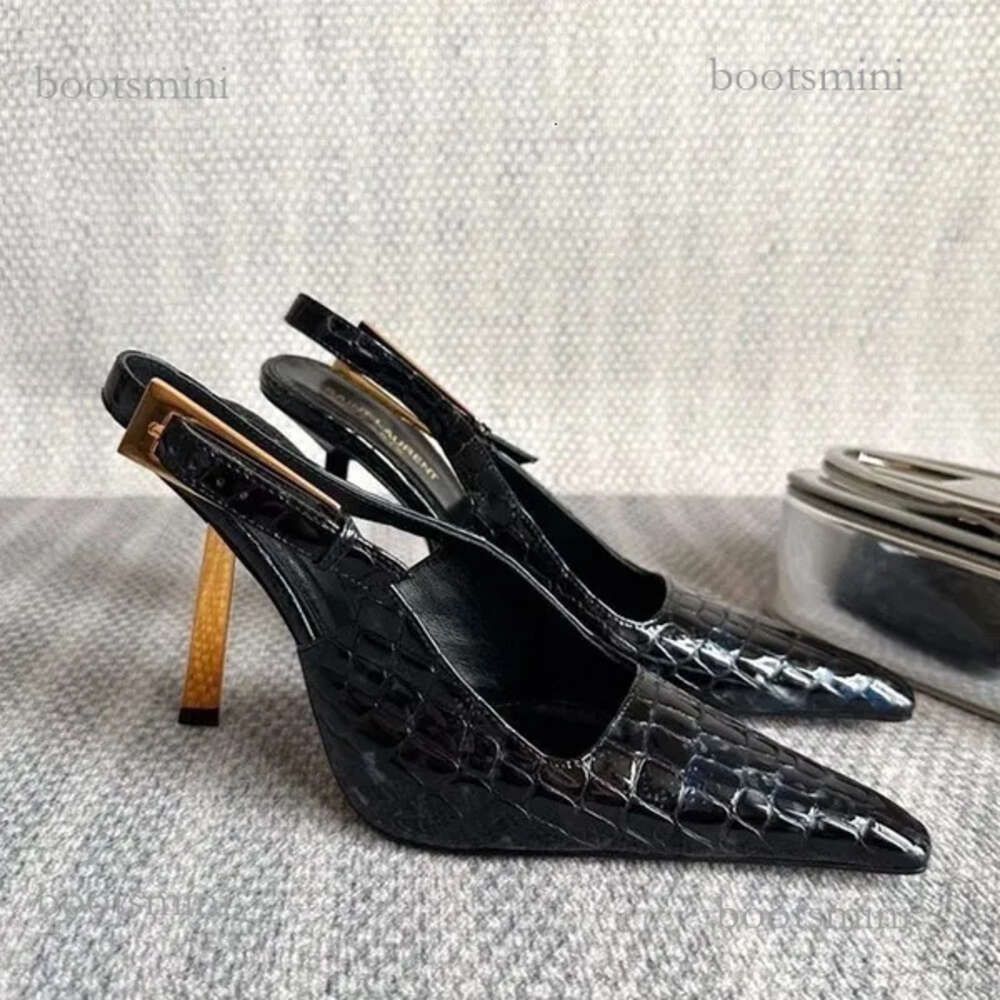 Crocodile Black-gold Heel-9cm