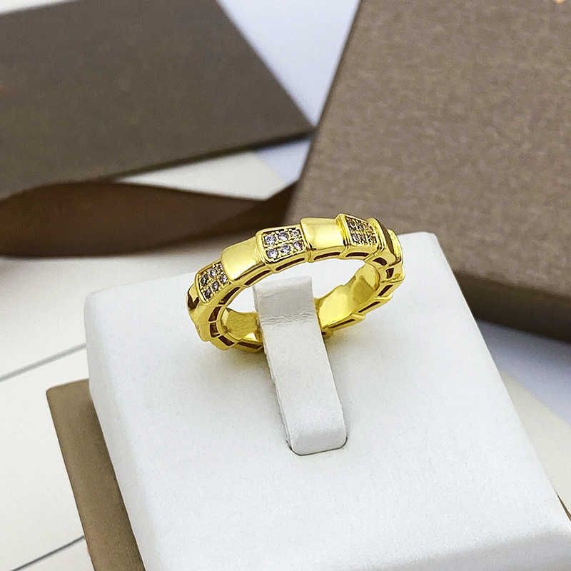 Gold Half Diamond. Snake Bone Ring 4mm