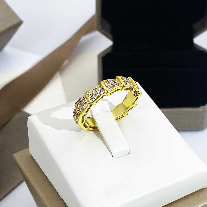 Gold Full Diamond. Snake Bone Ring 4mm