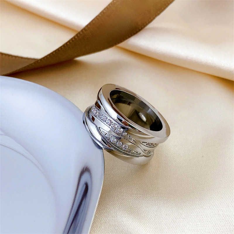 Silver. Wide Center Diamond Ring