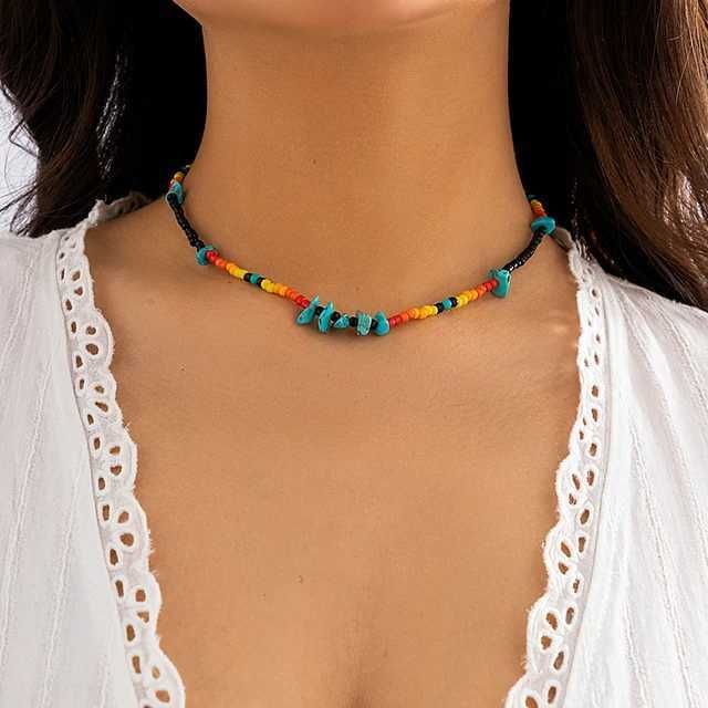 Colliers pendentifs nouvelle mode coréenne colorée mignonne perles de rocaille chaîne collier ras du cou pour femmes perles simulées baroques_voghion.com