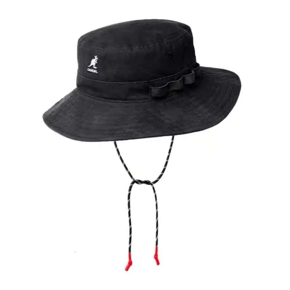 Black Cotton Drawstring Fisherman Hat