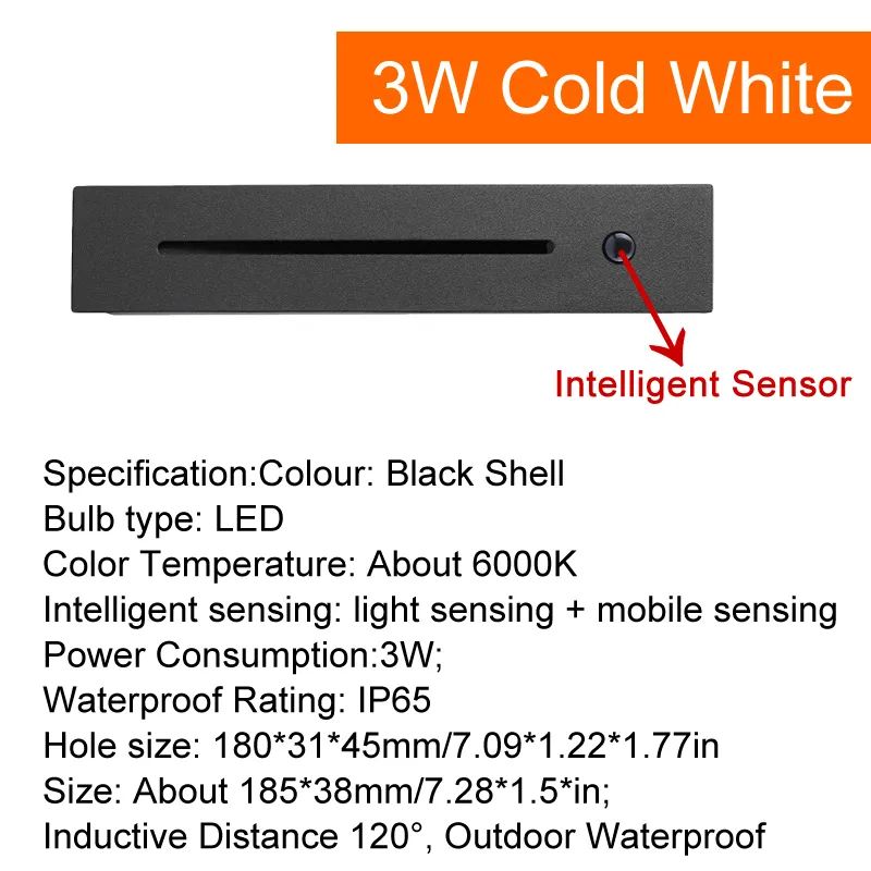 PIR IP65 Black Shell White Light