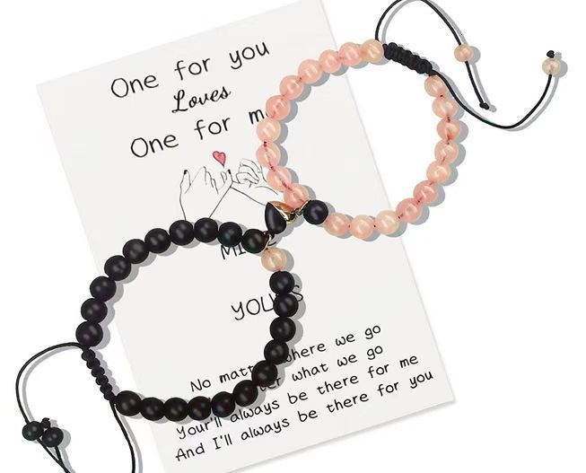 Pink Crystal+matte Black+love+card-Bead