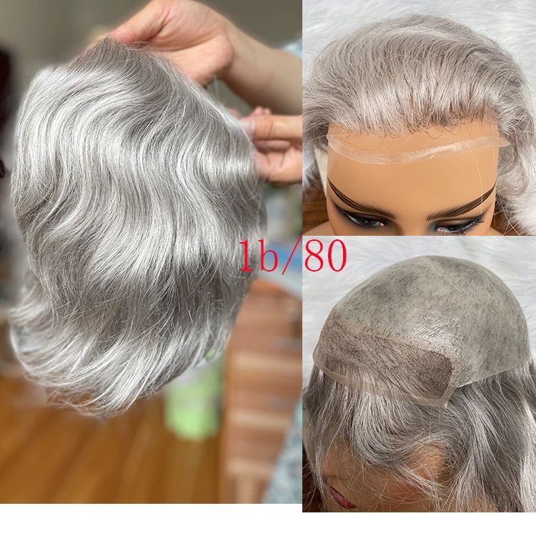 Toupee Color:1B Mixed 80 Grey