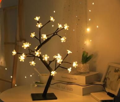 Svart 24 Light Cherry Blossom Tree Lamp