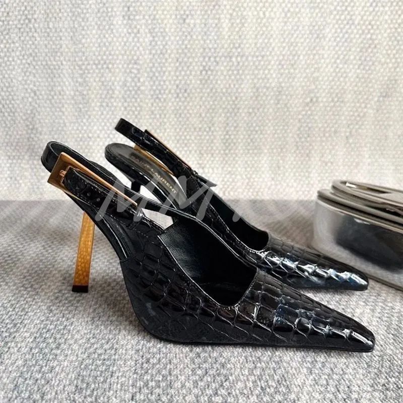 Crocodile black-Gold heel-9CM