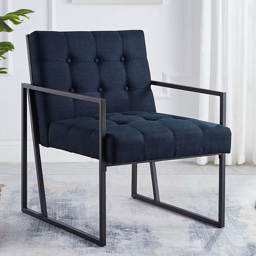 1)Navy blue linen fabric-Accent Chair