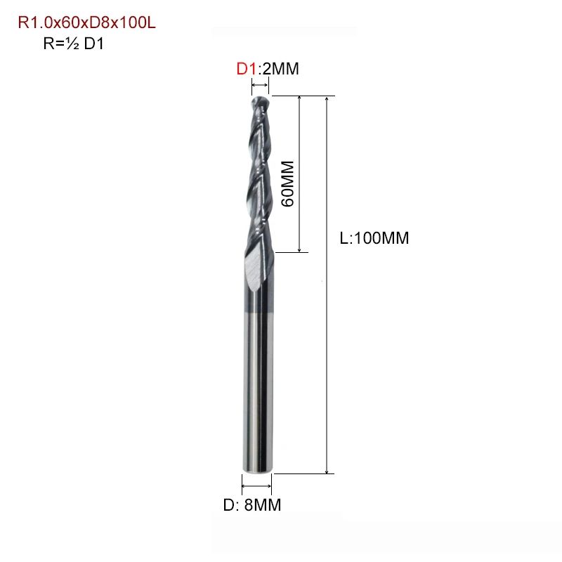 Lunghezza tagliente: R1,0x60xD8x100L