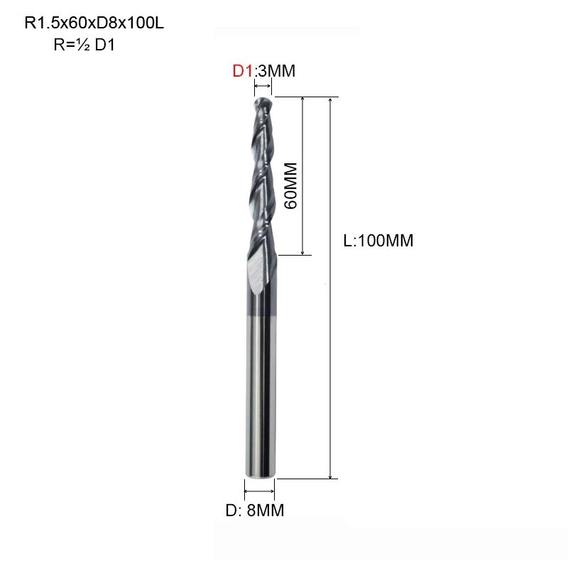 Lunghezza tagliente: R1,5x60xD8x100L