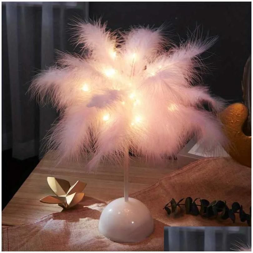 Small 9.84Inch White Base-Pink Feather