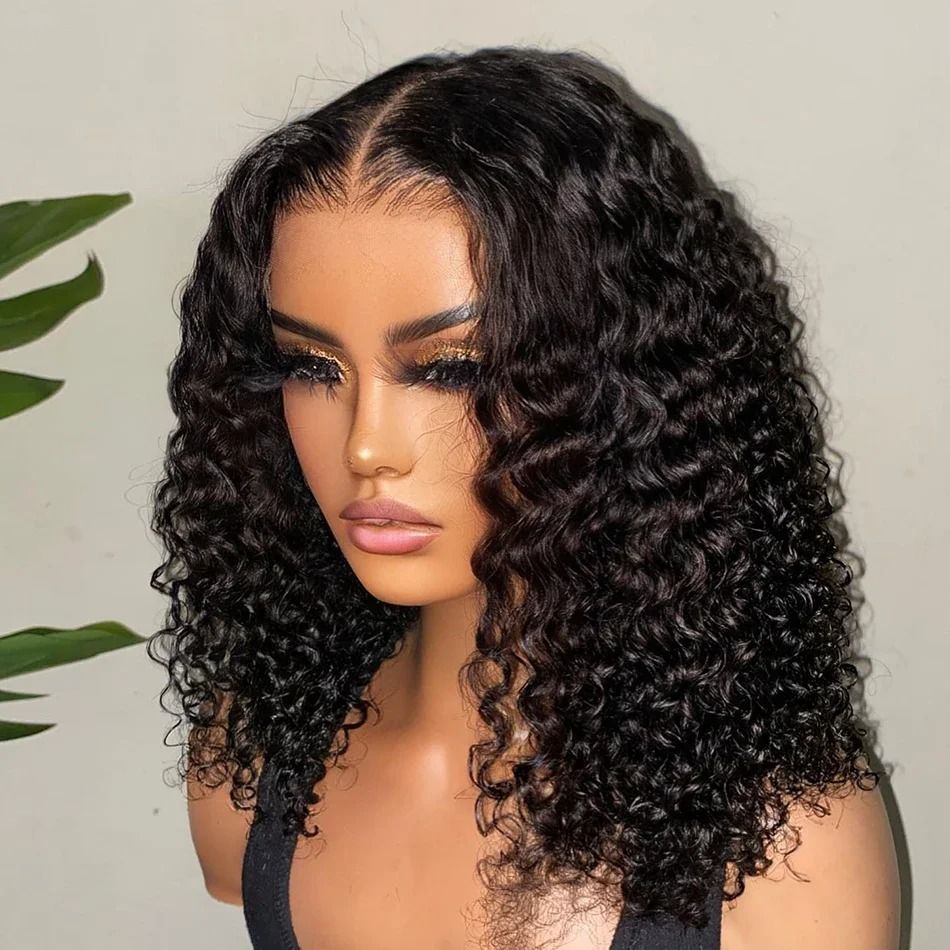 180% Short Curly Bob Front Human Hair 13X4 13X6 Deep