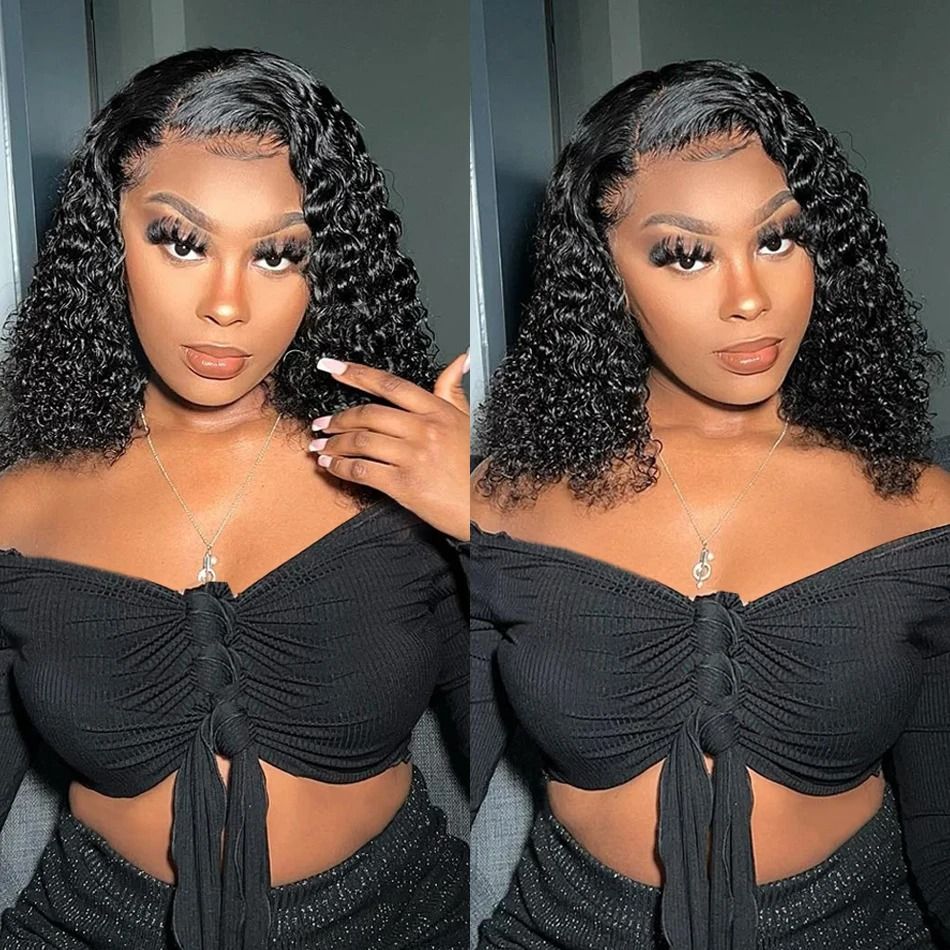 180% Short Curly Bob Front Human Hair 13X4 13X6 Deep detail view 1