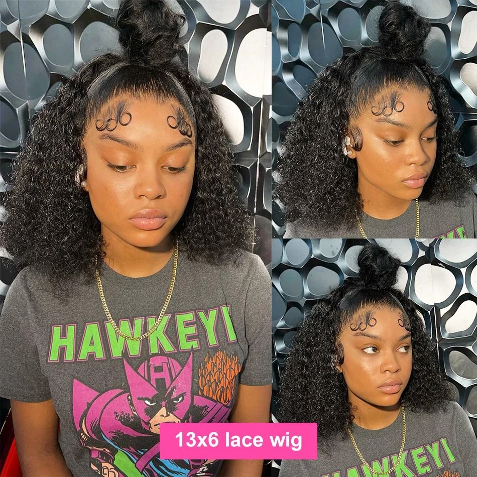 180% Short Curly Bob Front Human Hair 13X4 13X6 Deep detail view 6