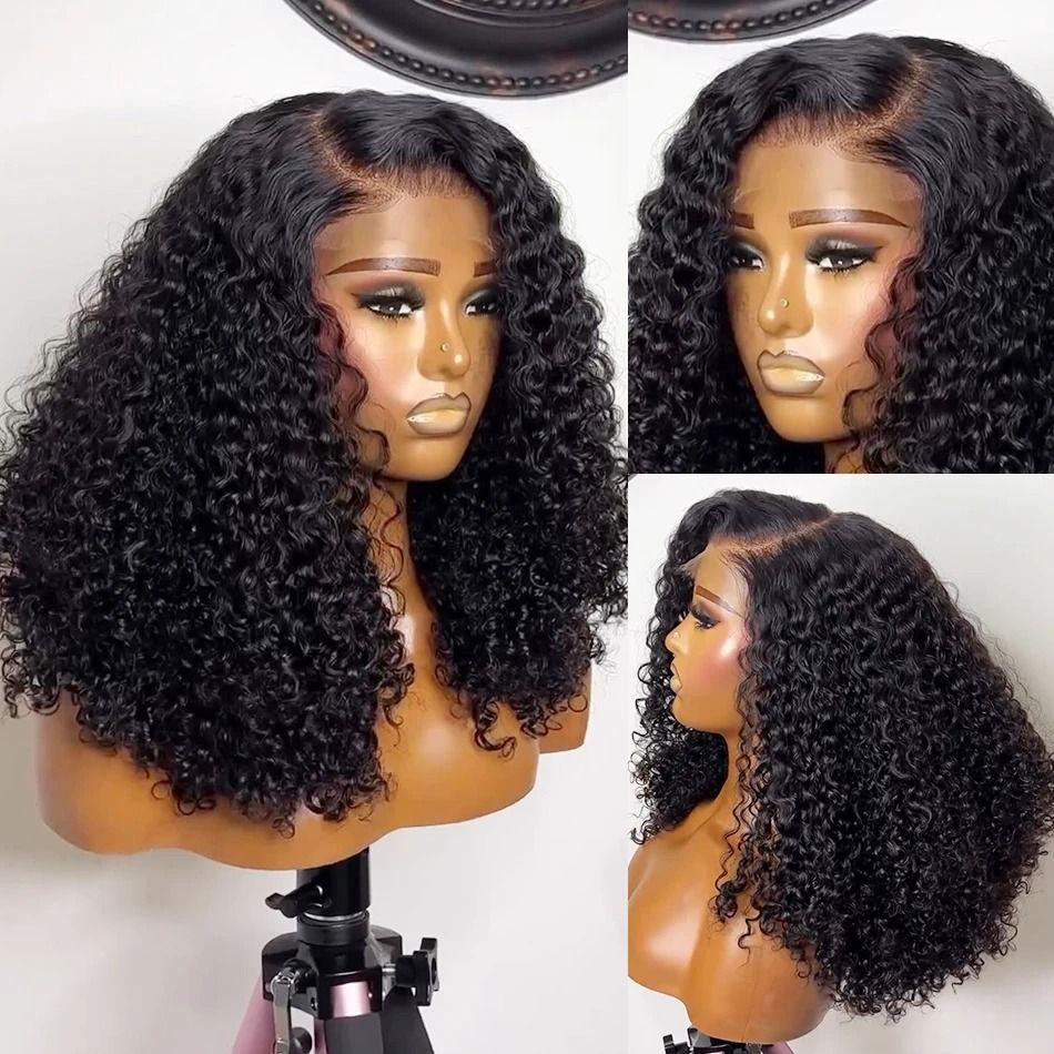 180% Short Curly Bob Front Human Hair 13X4 13X6 Deep view 2