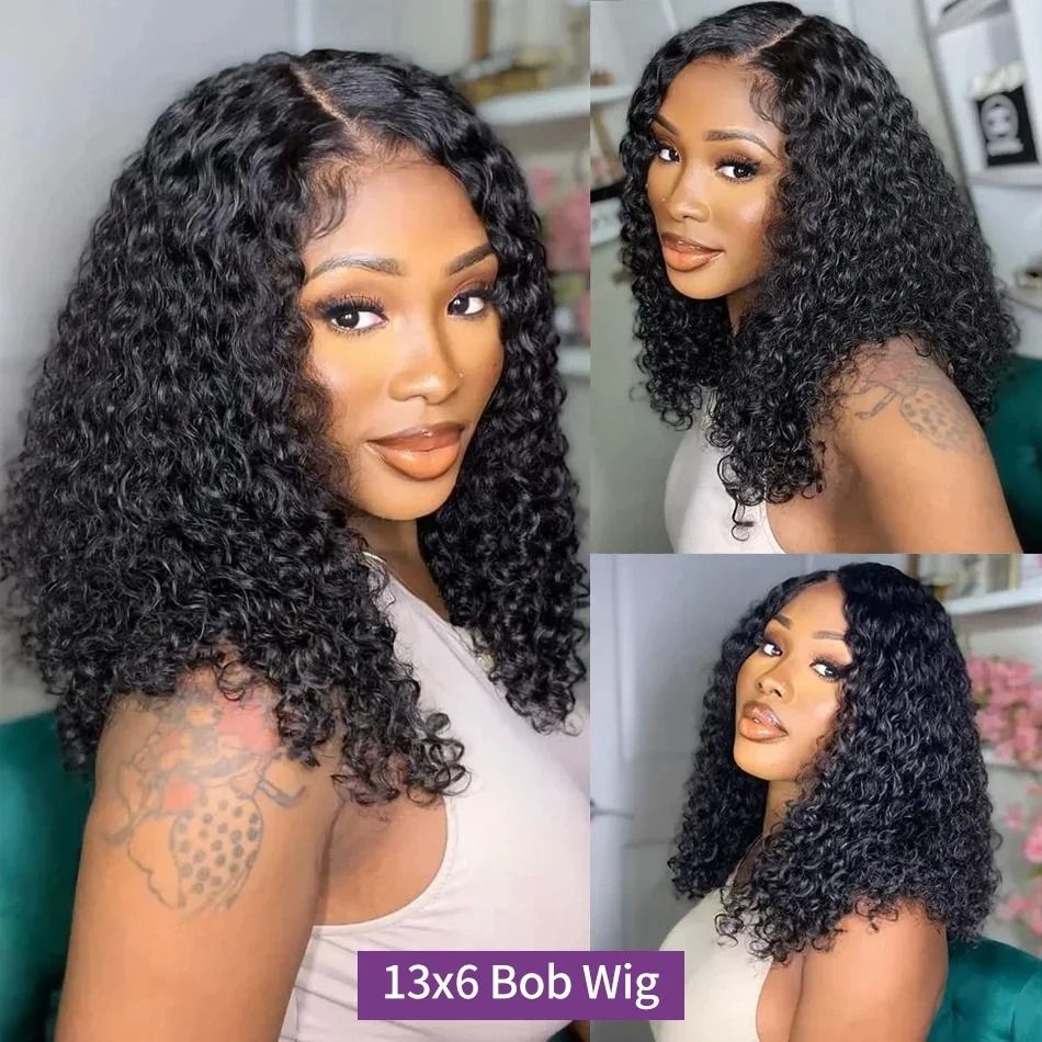 180% Short Curly Bob Front Human Hair 13X4 13X6 Deep view 3