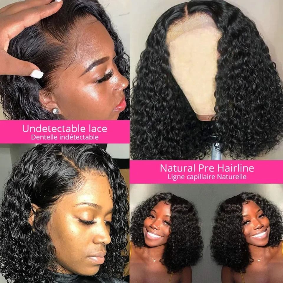 180% Short Curly Bob Front Human Hair 13X4 13X6 Deep detail view 5