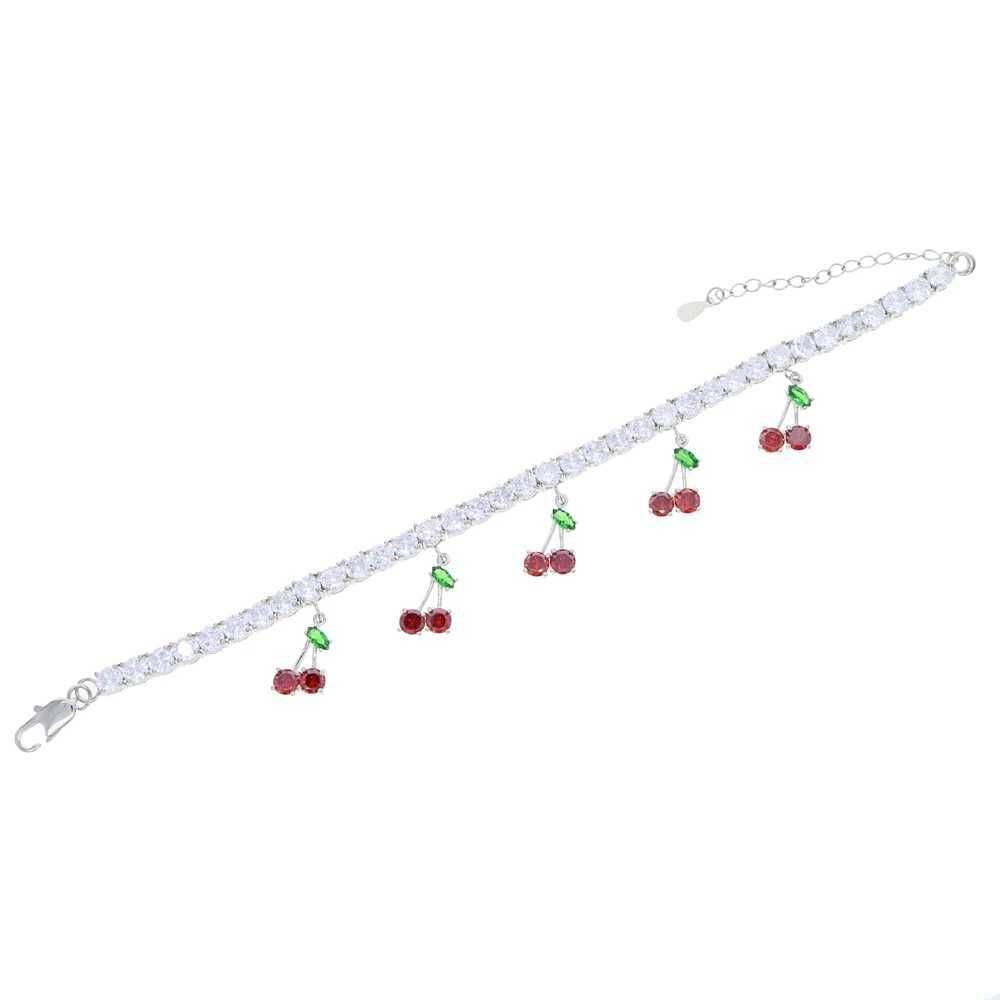 Tobilleras de verano con circonita cúbica 5A brillante para playa, tenis, fruta dulce, collar de cereza, adecuado para niñas, cadena de pierna de circonita cúbica_voghion.com