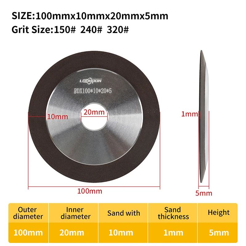 Außendurchmesser: 100 x 20 x 5 x 10 mm, Körnung: 320