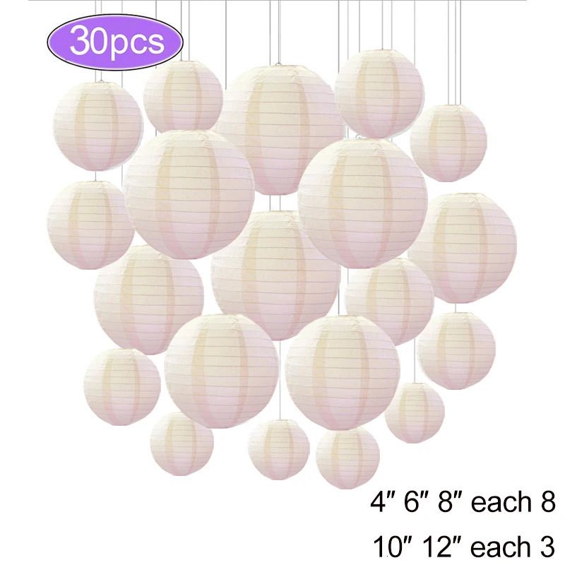 30pcs bege lanterns-4-6-8-10-12 polegadas