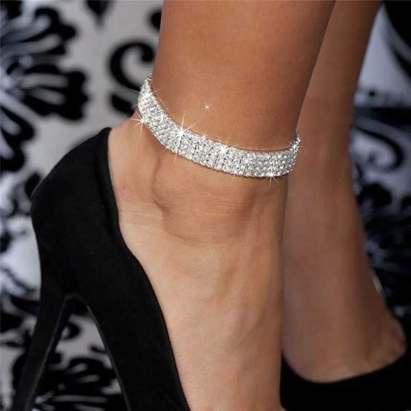 Anklets Huitan Fashion Design Rhinestone Womens Sier/Gold Exquisite Girl Ankle Leg Chain Party JewelryL2403_voghion.com