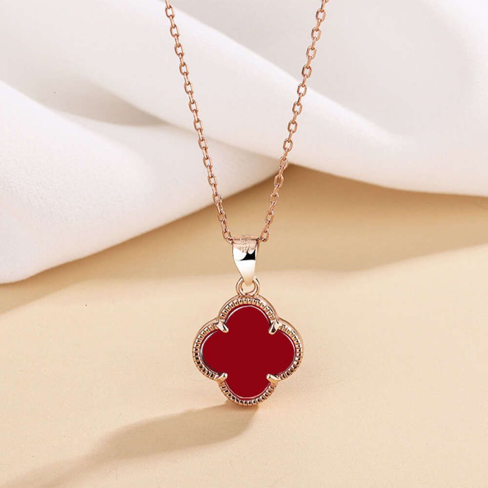 Rose Gold Red Agate Necklace-Pure Silver