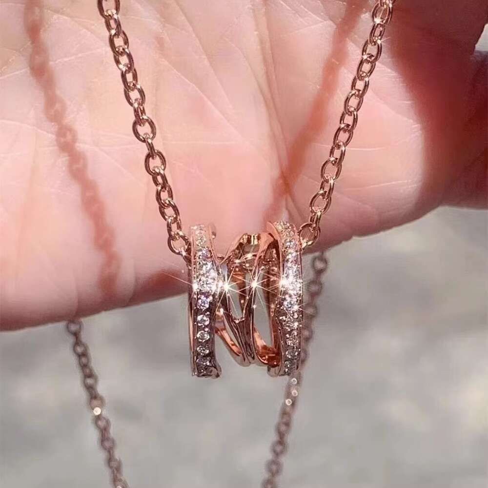 Rose Gold Hollow Double Row Diamond Ne