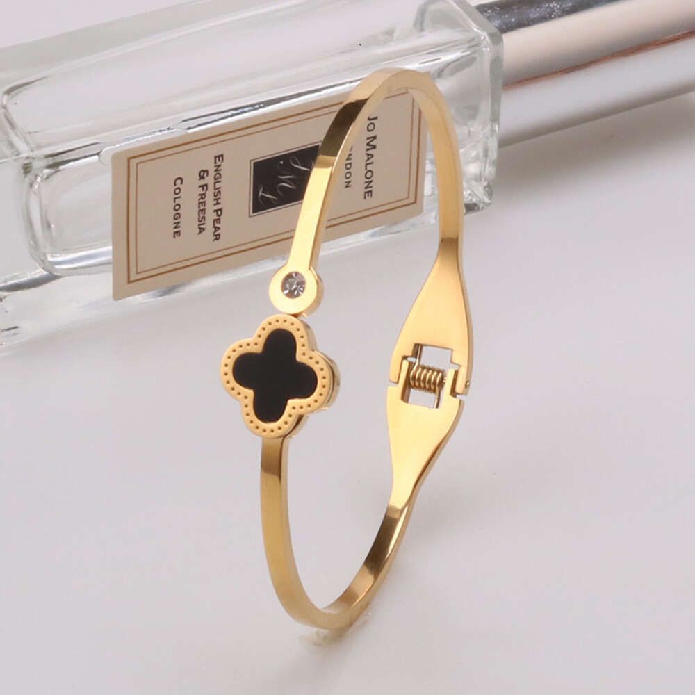 Gold Black Clover Bracelet