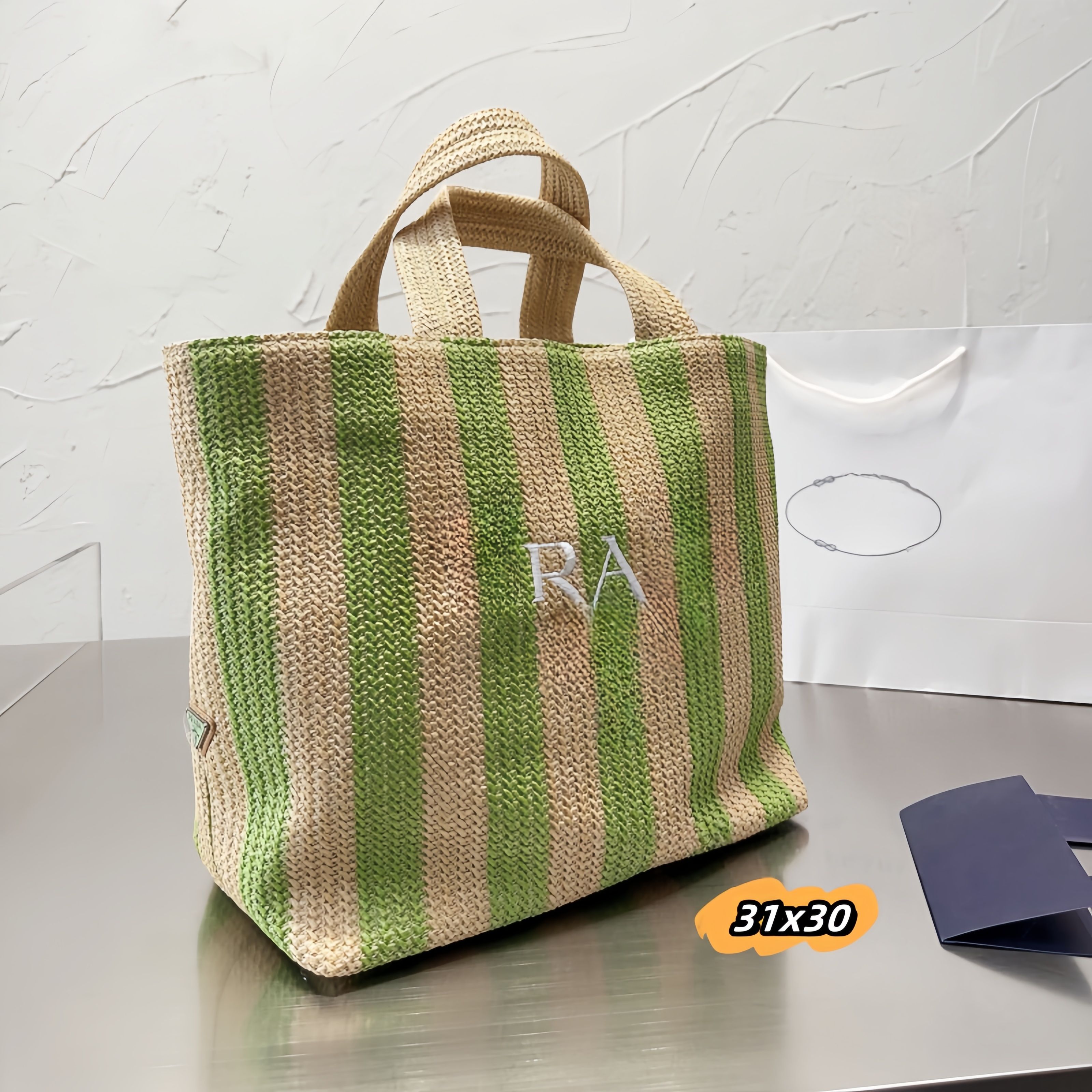 Stripe beige+green 31x30