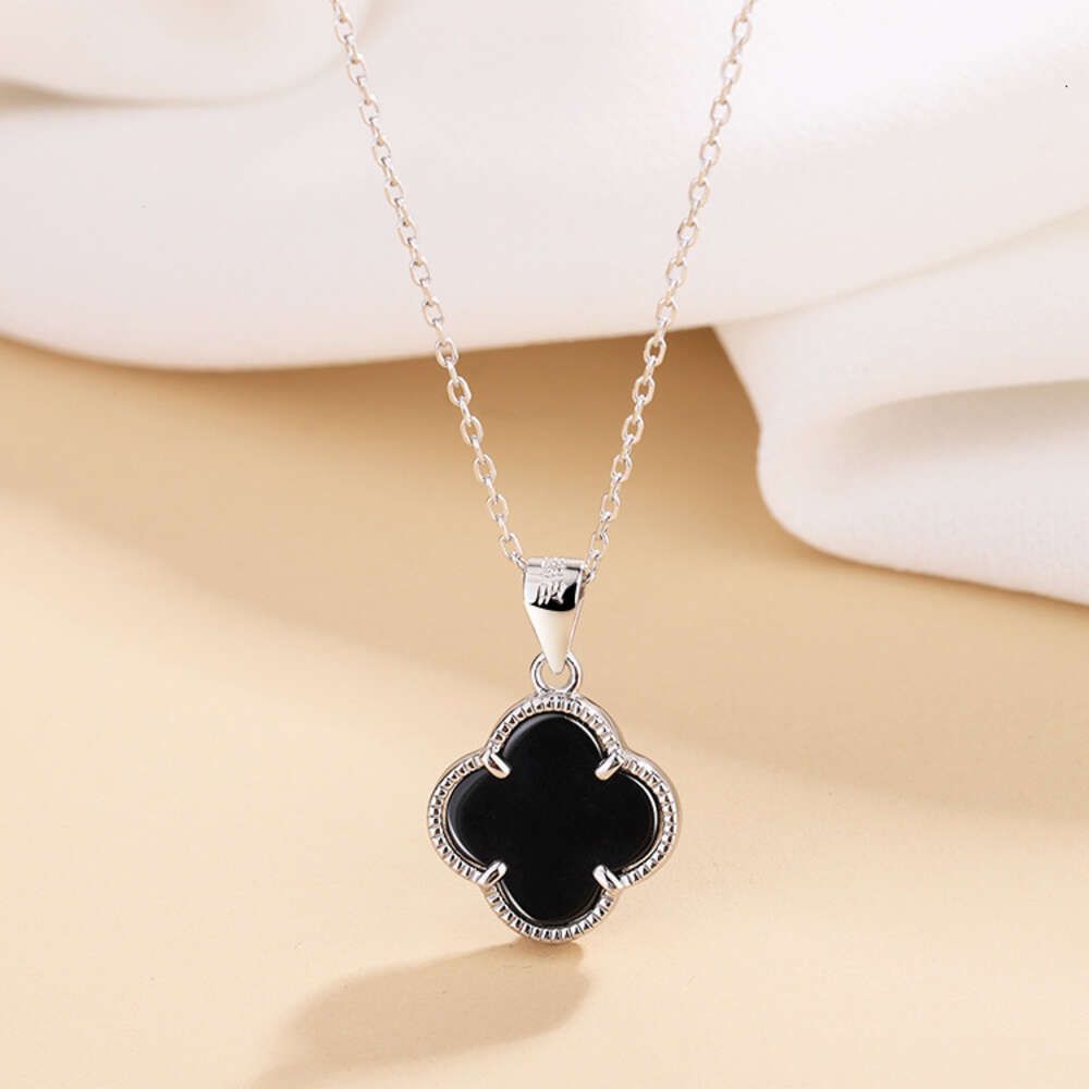 Platinum Black Agate Necklace-Pure Sil