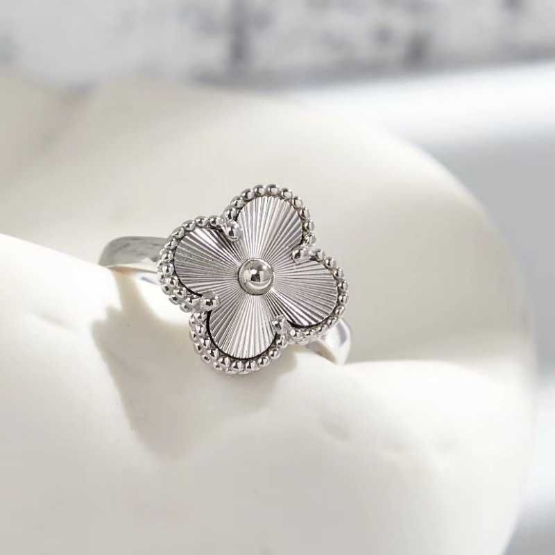 Four Leaf Clover Platinum Laser Ring