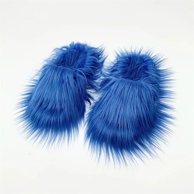 Blue Fur Slippers