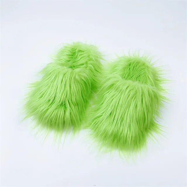 Green Fur Slippers