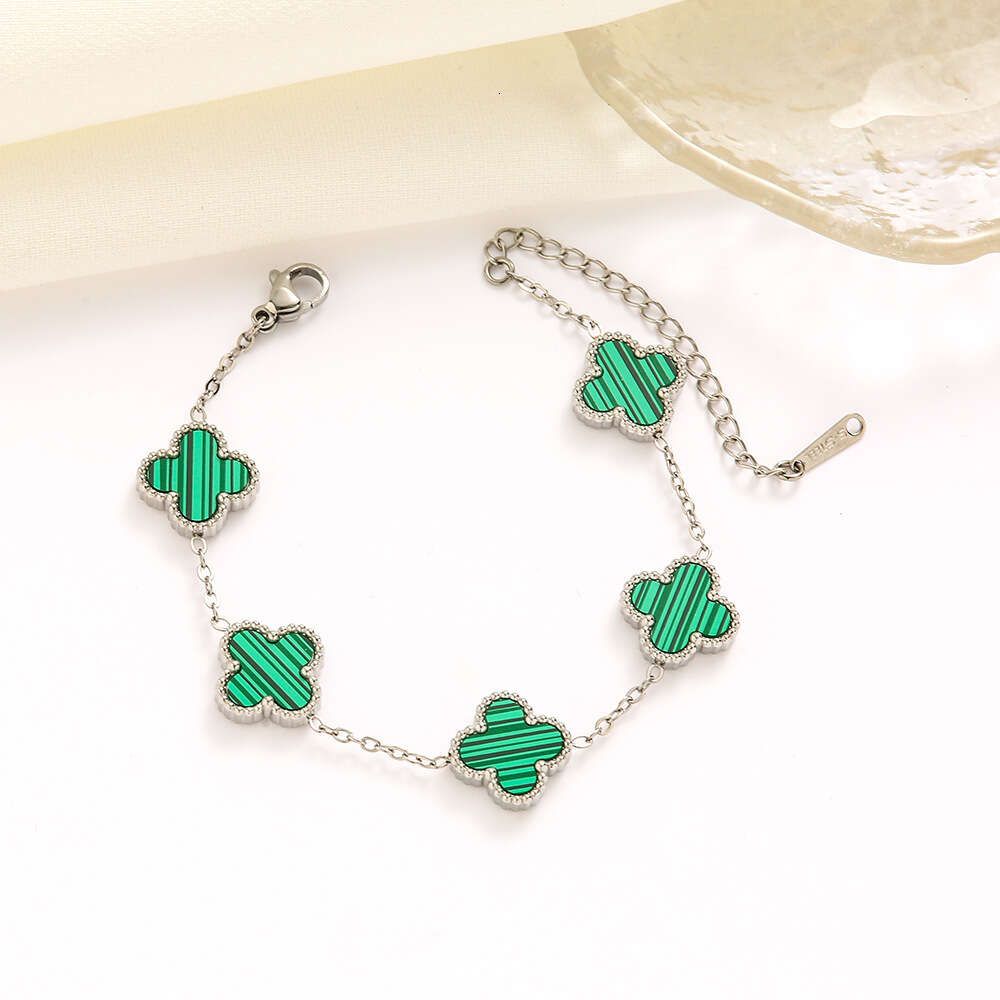 302 Silver Green Clover Armband Double