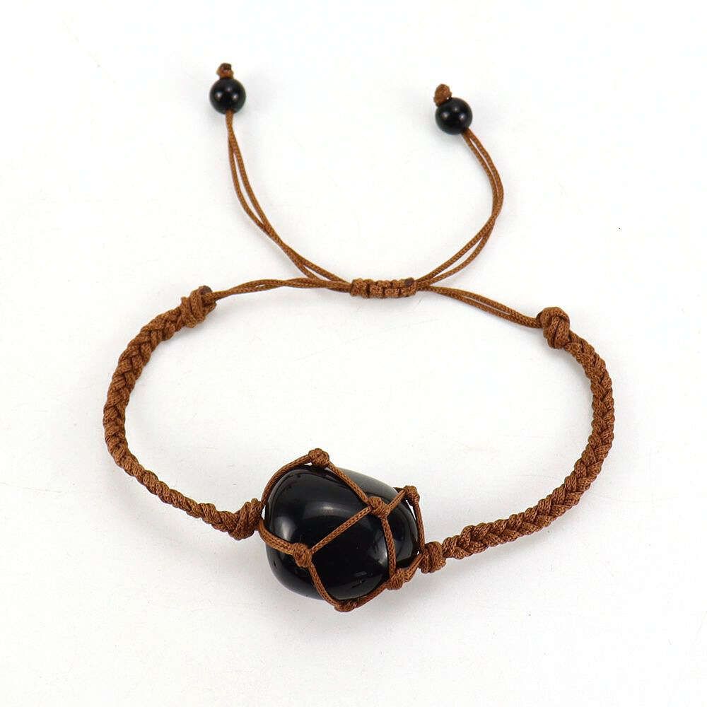 Corde marron + obsidienne