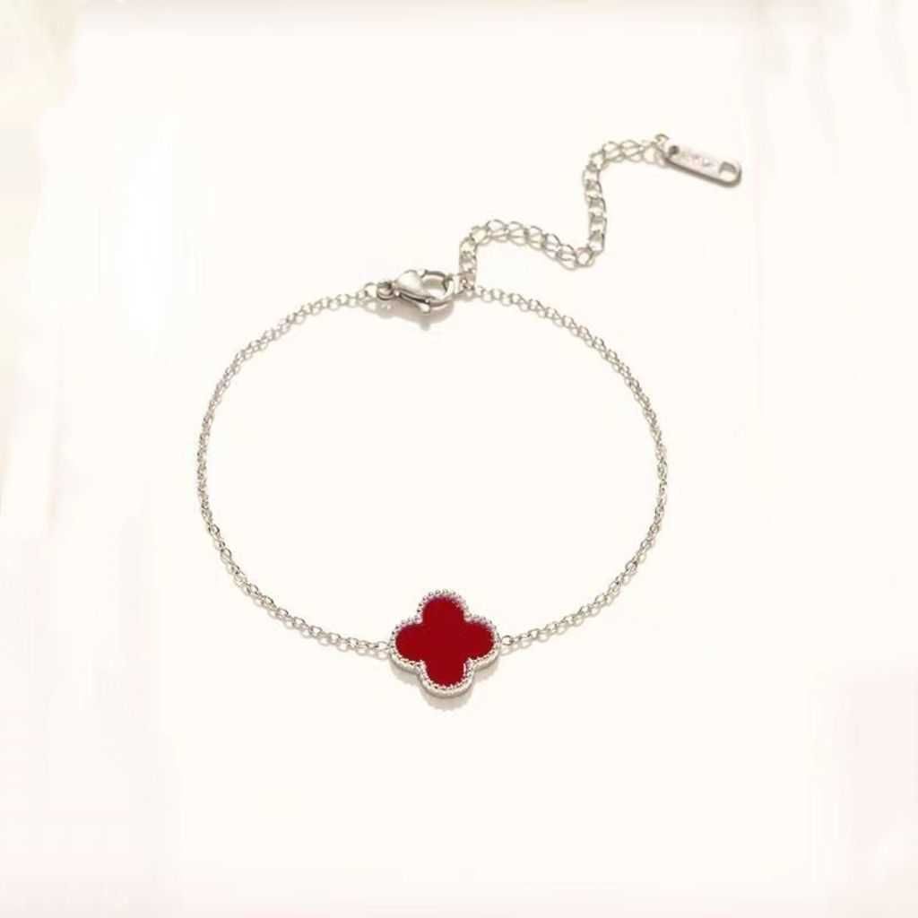 Double Face Argent Simple Fleur Rouge