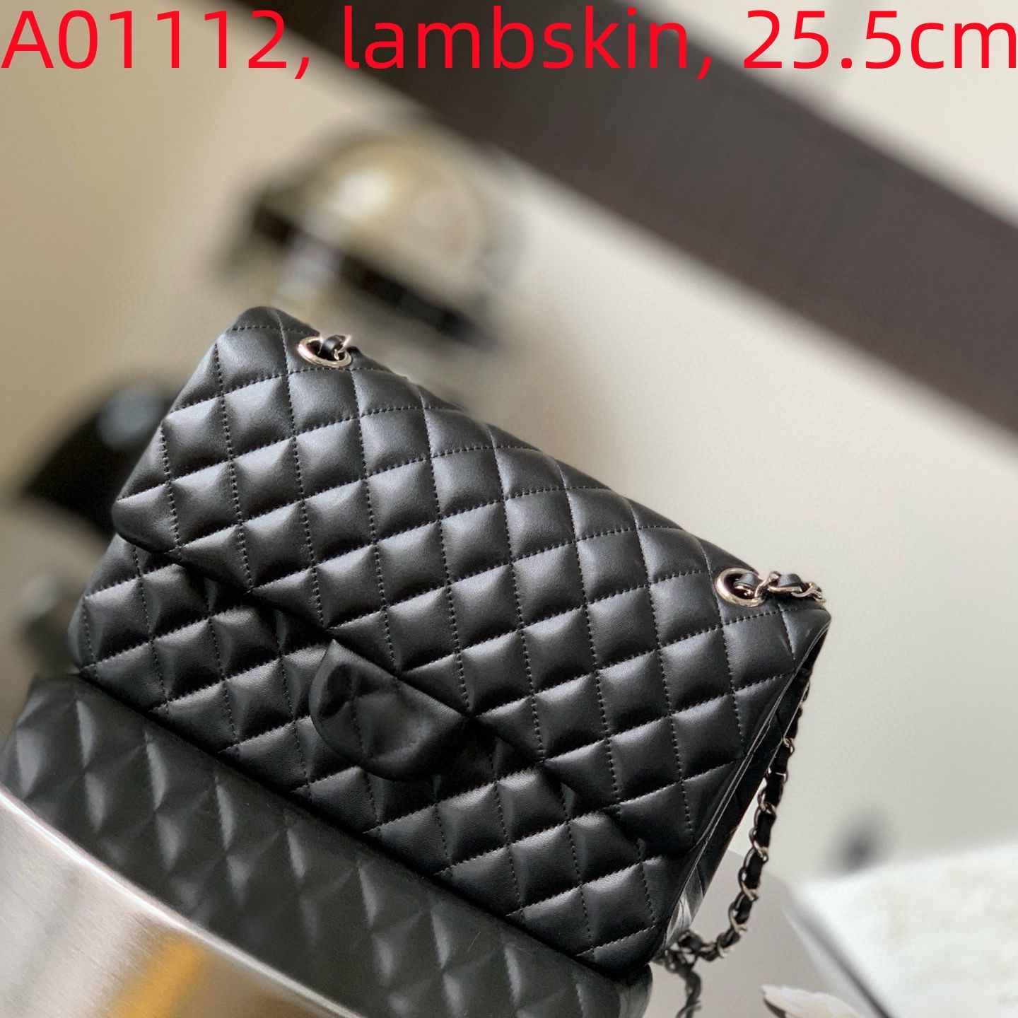 A01112 25.5cm Black Lambskin (Silver)