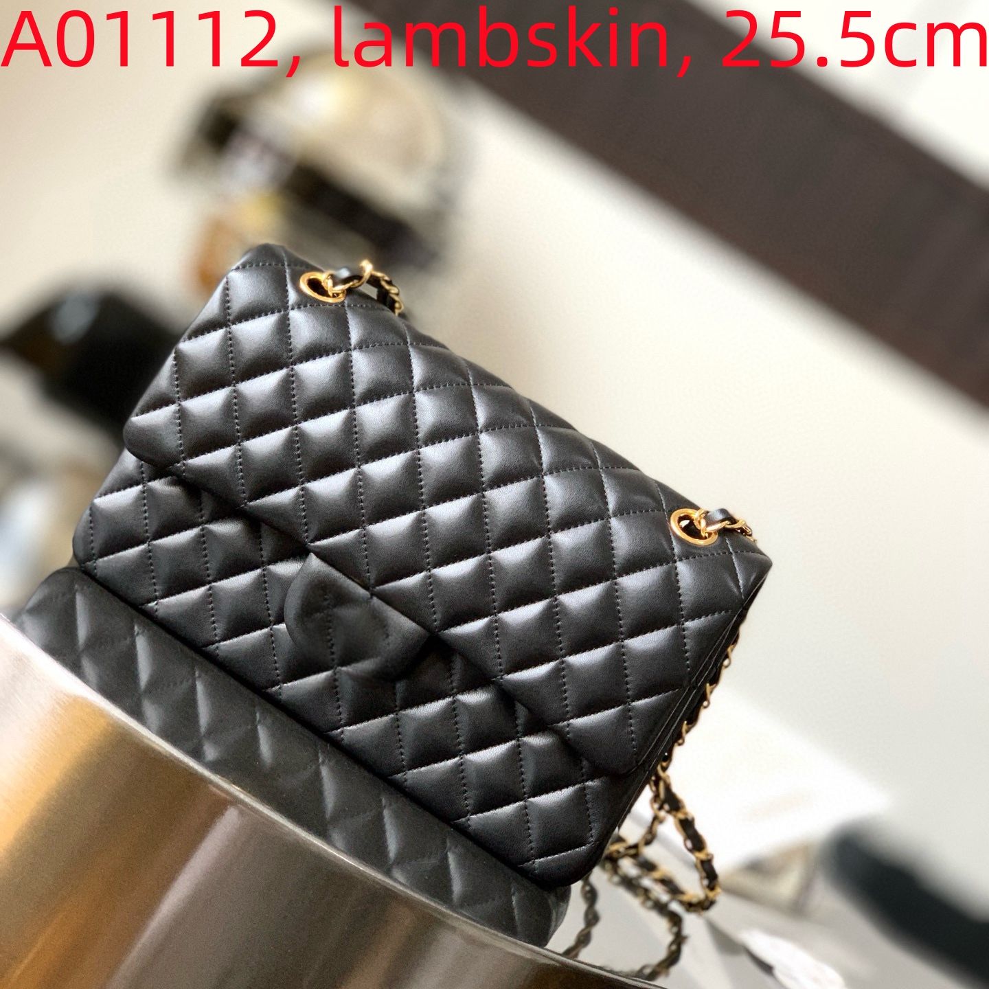 A01112 25.5cm Black Lambskin (Gold Logo)