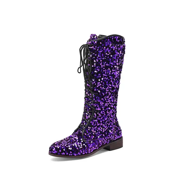 Purple Sequins Boots