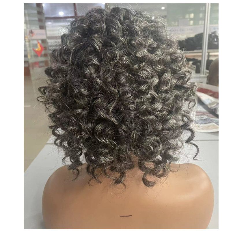 curly deep Natural gray gray Human Hair Wig salt and view 2