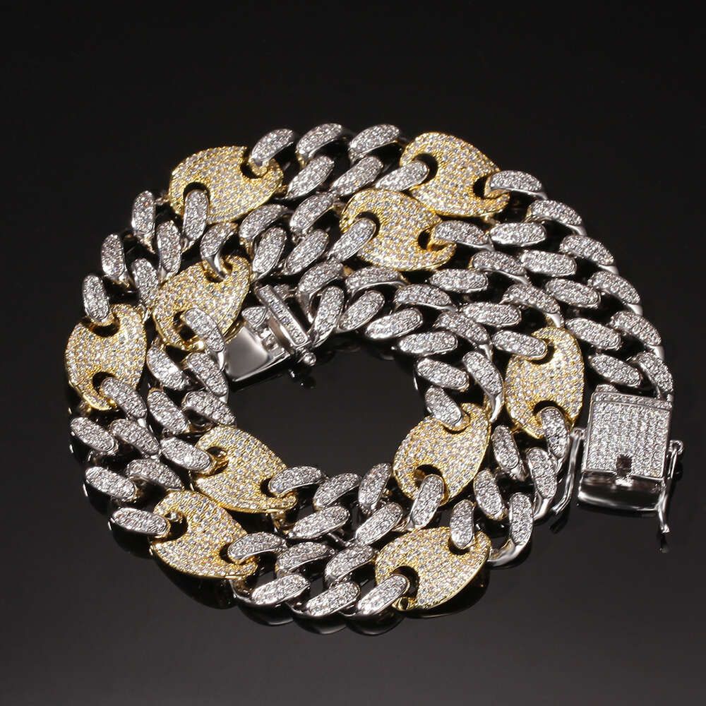 Two Tone-CZ Diamond Mariner Chain-7inc